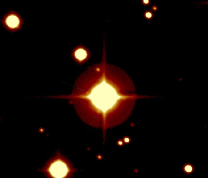 Image prise par le télescope du CFH (Canada-France-Hawaii) de l&#039;étoile autour de laquelle orbite CoRoT-Exo-7b. Crédits : LESIA/OBSPM. 