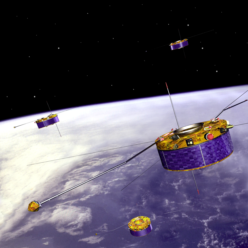 The Cluster satellites in orbit since August 2000. Credits: Ill. ESA.