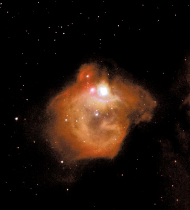 Exemple de région de formation d&#039;étoiles massives, N83B située dans le Grand Nuage de Magellan d&#039;où la matière organique constitutive du vivant pourrait être originaire. Crédits : HST. NASA-ESA.
