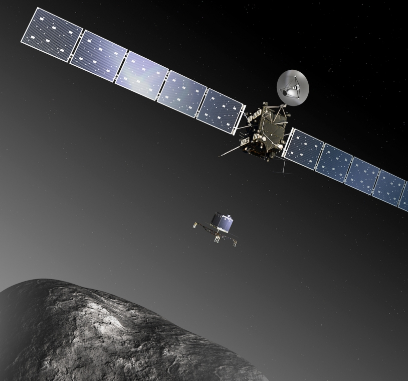 Le petit atterrisseur Philae de Rosetta devrait se poser sur la comète Churyumov-Gerasimenko en novembre 2014. Crédits : ESA - C. Carreau/ATG medialab.